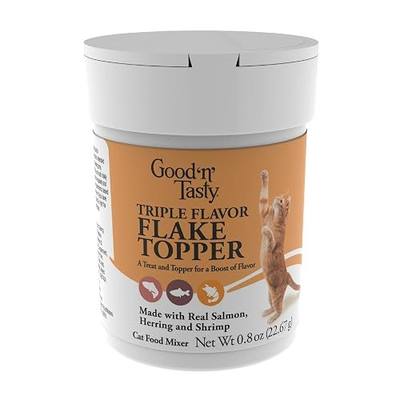 Good 'n' Tasty Triple Flavor Flake Topper & Treat for Cats, 0.8 Ounces, Cat Food Mixer Made with Real Alaskan Salmon, Herring and Shrimp, Complements Daily Diet