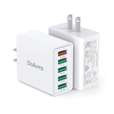 50W USB Wall Charger Block, 2Pack 5-Port Charger Fast Charging Block, Multiport QC 3.0 Type C Box Brick Cube USB A Wall Plug for iPhone 17/16/15/14-11/Pro Max, iPad, Galaxy, LG, Google & More