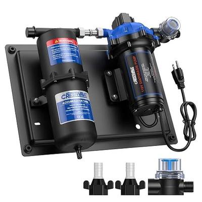 CrestWave 110V RV Water Pump with 1L Accumulator Tank - 7 GPM, 70 PSI | 45dB Quiet, Auto Stop, Reduced Cycling, Longer Life, Inline Water Pressure Booster for Home, RV, Boat, Industry