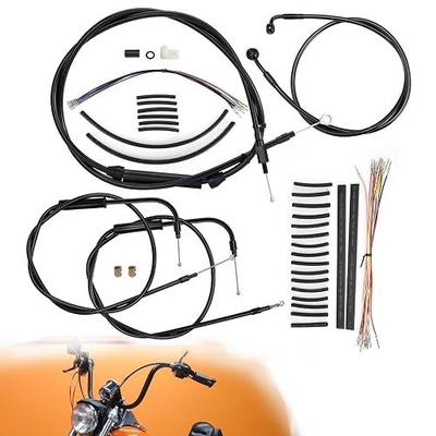 12" Dyna Cables Kit Handlebar Extended CAN-Bus/Turn Signal Wires/Clutch/Throttle Cables/Brake Line for 1996-2006 Non-ABS Dyna FXD Super Glide, FXDWG Wide Glide, FXDL Low Rider, Black