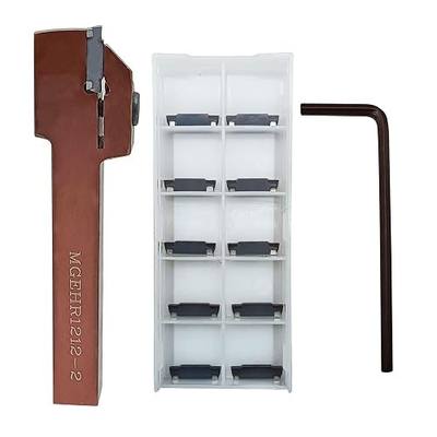 MGEHR1212-2 Grooving Cut Off Tool Holder with MGMN200 Carbide Inserts | 1/2in shank lathe tool holder matched with 11PCS MGMN200 inserts suitable for processing steel and stainless steel materials