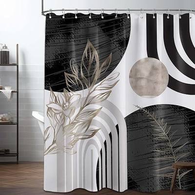 Black and White Shower Curtain, 72x72 in, Mid Century Modern | Dark Grey Theme, Mens Boho Pattern Design, Abstract Geometric MCM Bathroom Decor, Waterproof Polyester Fabric, with Hooks