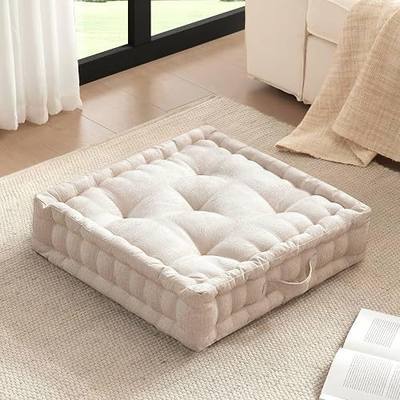 Intelligent Design Azza Floor Pillow, Large Cushions Sitting for Adults, Floor Pillow for Meditation or Yoga, Lustrous Chenille Tufted with Scalloped Edges for Bench/Chair Cushion, 24"x24"x5" Ivory
