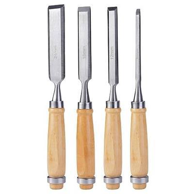 4Pcs Carbon Steel Wood Chisel Set, Beveled Blades with Guards, Wood Handle Woodworking DIY Tools (1/4", 1/2", 3/4", 1")