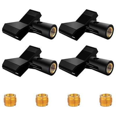 4 Pack Universal Adjustable Mic Clips for Stands, Wireless Microphone Holder with 5/8 to 3/8 Inch Adapter, 180° Adjustable Knob, Secure Clamp for Mic Stands