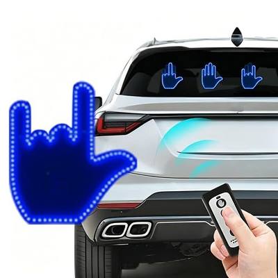 Middle Finger Car Light, Hand Gesture Light for Car, Road Rage Led Sign, Light Up Road Mate Hand Led for Cars Window with Remote, Funny Cars Accessories, for Men (Blue)