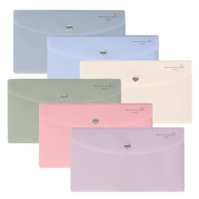 H4D 9x5 Plastic Budget Envelopes for Cash System, Pastel Colors, 6 Pack | Bill Bags, Small Size, Receipt Holder, Soft Colors, Metal Snap Button Closure