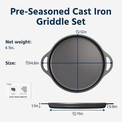 COOKLIFE 12inch Lightweight Pre-Seasoned Cast Iron Griddle Smooth Grill Pan | Non-Stick Polished Flat Pan Use with an Oven, Stove, Grill, or Campfire, Handcrafted, PFAS-Free, Non-Toxic, Easy to Clean