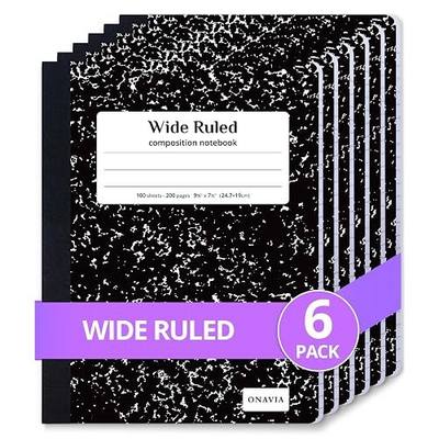 ONAVIA Composition Notebook Wide Ruled 6 Pack, 200 Pages, Marble Black | 100 ct, 9.75 x 7.5 in, Wide Ruled Composition Notebook, Durable Comp Book, School Notebooks, Note Taking, Students