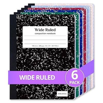 ONAVIA Composition Notebook Wide Ruled 6 Pack, 200 Pages, Assorted | 100 ct, 9.75 x 7.5 in, Wide Ruled Composition Notebook, Durable Comp Book, School Notebooks, Note Taking, Students