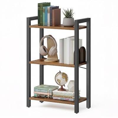 VASAGLE 3-Tier Bookshelf, Bookcase with Steel Frame, Book Shelf for Living Room, Home Office, Study, 9.4 x 15.7 x 30.1 Inches, Industrial Style, Rustic Brown and Ink Black ULLS098K02