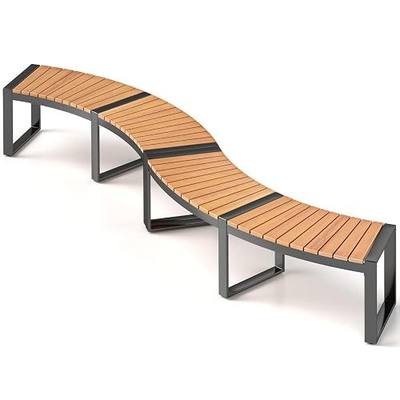 Tangkula Patio Curved Bench Set of 2, Acacia Wood Fire Pit Bench w/Slatted Seat & Metal Legs, Outdoor Backless 2-Person Seating for Yard, Garden, Porch, 800 LBS Max Load, Oil Painted