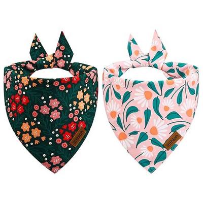 Spring Dog Bandanas - 2 Pack Floral Dog Scarf for Boy & Girl, Premium Durable Fabric, Adjustable Fit, Gift for Dogs, Daisy Bandana for Medium and Large Dogs (Large)
