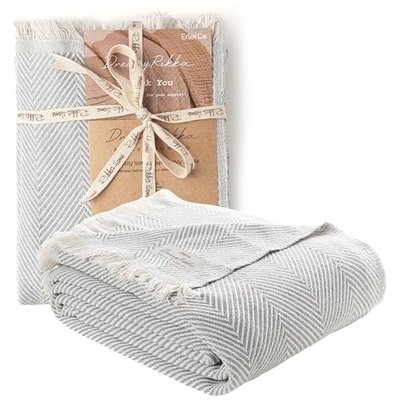 DREAMY RIKKA Bed Blanket, Queen Size (79 x 90 Inch), Cotton-Rich Blend, Soft Textured Woven Coverlet, Easycare, Lightweight & Breathable Bed Layering, All Season Bedding, Warm Gray