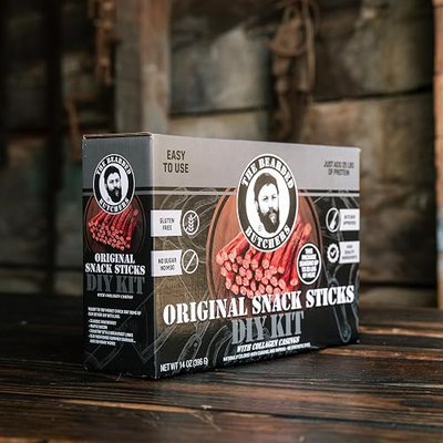 Bearded Butcher DIY Original Snack Sticks Kit – Make Your Own Snack Sticks! Perfect for Beef, Bison, Venison & Wild Game – Includes Our Original Seasoning, 17mm Mahogany Casings & Curing Salt – Season Up to 25 lbs of Meat