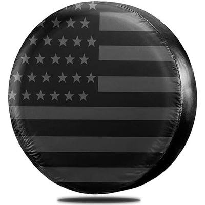 15 Inch Thickening Spare Tire Cover with American USA Flag Waterproof Dustproof PU Leather Tough Tire Wheel Cover Fit for Jeep Wrangler RV SUV Truck Travel Trailer (for Diameter 27" - 29")