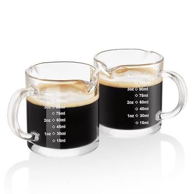 Ackers Etched Scale Espresso cup with Handle, Thickened Bottom and Wall, Double V-Shaped Spout,4OZ Milk Frothing Pitcher,120ML Milk Cup with Handle, Espresso Accessory (Pack of 2)