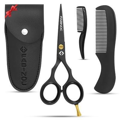 Beard and Mustache Scissors for Men 5" with 2 Combs & Pouch – German Quality Stainless Steel Hand-Forged Grooming Scissors for Facial Hair Trimming