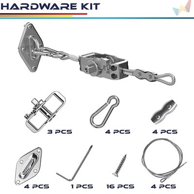 Windscreen4less Sun Shade Sail Hardware Kit with 6ft Wire Cables Pad Eyes Hooks Winch for Rectangle Shade Sail Installation
