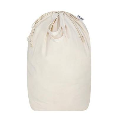 Canvas Laundry Bags with Handles & Square Base 13.8"Wx13.8"Dx27.6"H, Large Heavy Duty Laundry Hamper Bag, College Dorm Washable Drawstring Canvas Dirty Clothes Sack (Beige,1 Pack)