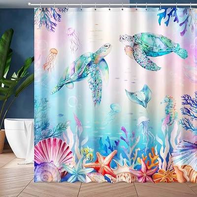 JWXCBIM Colorful Sea Turtles Shower Curtain, Ocean Nautical Bathroom Shower Curtain Decorative Set, Waterproof Polyester Fabric Bath Curtain with 12 Hooks 72x72 inches