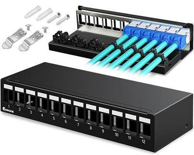 Patch Panel 12 Port Blank Keystone Patch Panel STP&UTP Compatible with LC/SC/ST/FC/USB/HDMI Keystone Jack for Desk Mount& Wall Mount