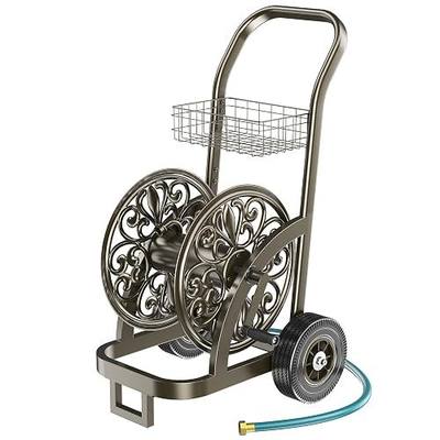 GOFORWILD Garden Hose Reel Cart, Holds 200Ft 5/8" Hose, Easy Install | Heavy Duty Steel Frame Water Hose Reel Cart with Storage Basket, Mobile Hose Reel for Outside Garden Lawn Yard