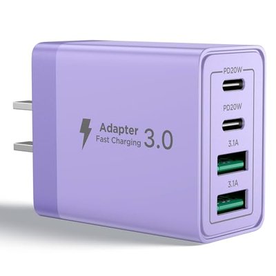 USB C Wall Charger, 40W 4-Port Fast USB C Charger Block Dual Port PD + QC Wall Plug Multiport Type C Charging Block for iPhone 17 16 15 14 13 12 11 Pro Max XS XR 8, iPad, Samsung Phone, Tablet