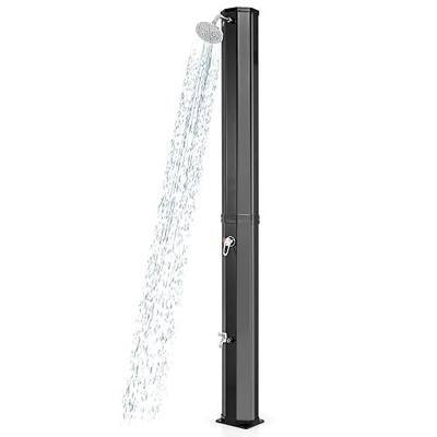 Goplus 15.9 Gallon Solar Heated Outdoor Shower, 7.5 FT Freestanding Outdoor Shower with Shower Head and Foot Shower Tap for Outdoor Backyard Poolside Beach Pool Garden, Black
