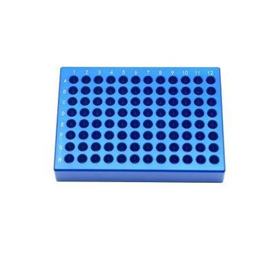 1 Pcs Aluminum Cooler Cooling Block PCR Test Tube Rack for 0.1/0.2mL | 6mm Diameter 96-well for PCR/Microcentrifuge Tubes; Enzymes, RNA, Reagents, and Temp-sensitive Samples in Cold Prep (Blue)