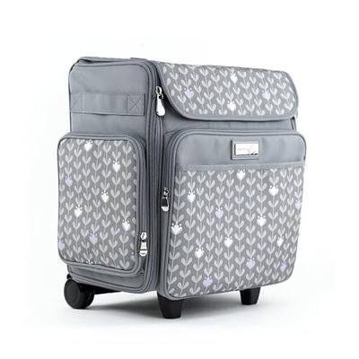 Everything Mary Rolling Scrapbook Tote – Grey Dots Foldable Craft Organizer Tote for Scrapbooking Supplies, Art Tools, Paper & Accessories – Portable Storage Bag