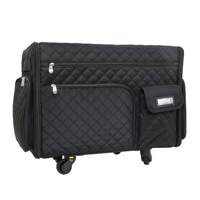 Everything Mary XL Flat-Top Rolling Sewing Machine Case – Black Quilted Craft Bag with Wheels – Portable Storage Organizer for Sewing, Scrapbooking & Craft Supplies