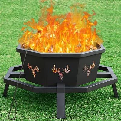 BOINN 35 Inch Octagonal Outdoor Fire Pit, Fire Pits for Outside Wood Burning Fire Pit, Firepit, Firepits for Outside, Camping, Backyard, Patio, Bonfire, Garden, Porch, Black