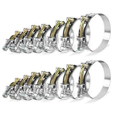 BILITOOLS 14Pcs T-Bolt Radiator Hose Clamp Set, Stainless Steel, 1" to 3" | 304 Stainless Steel, Nylon Locknut, Leak-Proof, Vibration-Resistant. 7 Sizes 1-3 In. Fits Fuel, Cooling, Turbo Systems