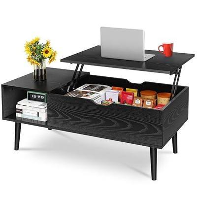 OLIXIS Wood Lift Top Coffee Table with Hidden Compartment and Large Storage Shelf, Lift Tabletop Dining Center Table for Home Living Room Office, Black