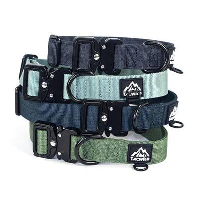 Dog Collar for Large Medium Small Dogs Leash Harness(Dark Green, L) | Adjustable, Chew Proof Nylon, Metal Quick Release Buckle and D-Ring for Dog Tags