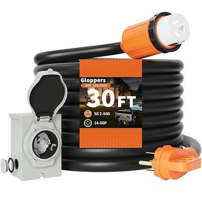 50 Amp Generator Cord and Power Inlet Box 30FT 50 Amp 125V/250V STW 6/3+8/1 AWG Pure Copper Generator Extension Cord,NEMA 14-50P Male to SS2-50R Twist Locking Connector ETL Listed