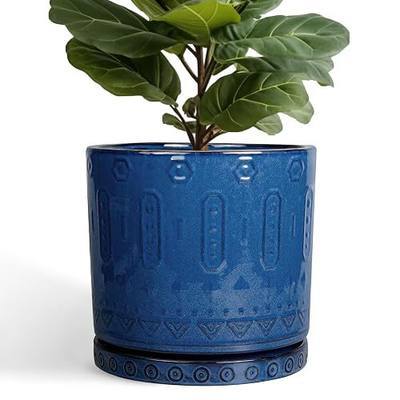 Eightpot 12 Inch Pot for Plants - Ceramic Planter for Indoor Plants Large Plant Pot with Drainage Holes and Saucer Outdoor Flower Pot Decorative Round Planter for Porch Office Decor Blue