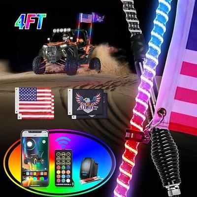 Nilight LED Whip Light 2 PCS 4FT COB RGB Lighted Antenna Whips | Spring Base Remote & App Control DIY Patterns Turn Brake Reverse Lights For Can-Am Offroad ATV UTV RZR Polaris Dune Buggy