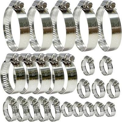 Stainless Steel Hose Clamps Assortment Kit, 25 Pieces Worm Gear Hose Clamp Adjustable 1/4 to 2-1/4in, Fuel Line Clamp for Plumbing, Automotive And Mechanical Applications