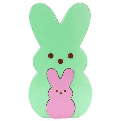 Animal Adventure | Peeps | 9” Collectible Green and Purple Wooden Nesting Bunnies