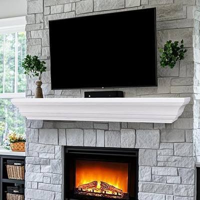 Rustic Fireplace Mantel 60", Solid Wood Floating Shelf, White | Wooden Floating Shelf for Over Fireplace, Wall Mounted Fire Place Mantel, Farmhouse Hanging Floating Shelves