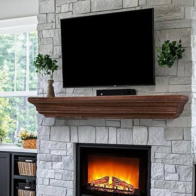 Rustic Fireplace Mantel 54", Solid Wood Floating Shelf, Brown | Wooden Floating Shelf for Over Fireplace, Wall Mounted Fire Place Mantel, Farmhouse Hanging Floating Shelves
