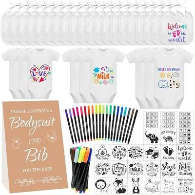 Bibs Bodysuits Baby Shower Game Sign Set Newborn Onesies Feeder Gift Fabric Marker Stencils Kit