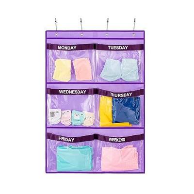 Weekly Clothes Organizer Day of Week School Clothing Storage Hanging Closet Organization for Kids Monday to Weekend (PURPLE)