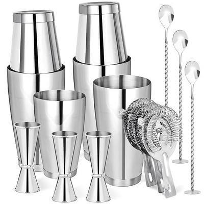 Mwellewm Cocktail Shaker Boston Shaker Set 15 Pcs Professional Bartender Kit Bar Shaker Stainless Steel Drink Shaker Bartending Martini Shaker Tin Mixed Alcohol Shaker Tool for Beginner(Silver)
