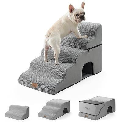 COZY KISS Small Dog Stairs with Tunnel, 5 Step Pet Ramp for Hign Bed | Curved Stable Dog Step for Puppy, Older Cat, Senior, Medium, Short-Legged Dog, Non-Slip Ladder for Car, 22.4" H, Grey