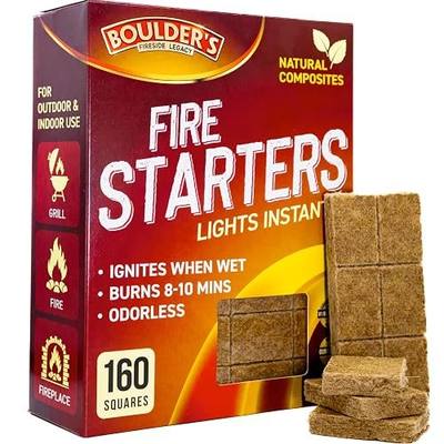 Fire Starter Cubes, 160 pcs - Bulk Pack - Firestarter Squares for Fireplace, Fire Pit, Wood Stove, BBQ, Charcoal, Pellets, Logs, Sticks Ignition - Natural, Odorless & Waterproof, Indoor & Outdoor