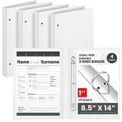 Henoyso 4 Pcs Legal Size Binder 3 Ring 1" Durable White Binders for 8.5" x 14" Paper Hold up to 175 Sheets for Documents Artwork Blueprints, Office, Home, Work Places