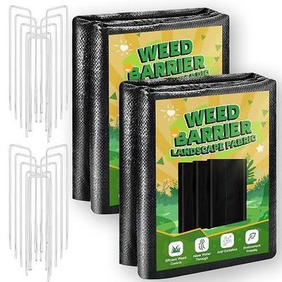 2FT x 100FT Weed Barrier Landscape Fabric Heavy Duty, 3.2oz Premium Gardening Weed Control Mat with 10 U-Shaped Securing Pegs, Ground Cover for Garden Beds, Farming, Underlayment, Commercial Driveway
